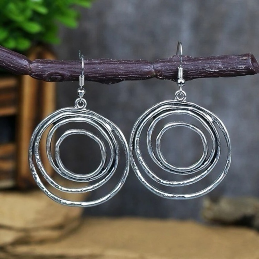 Hollow Out Round Drop Earrings Silver Plated - Picture 3 of 6